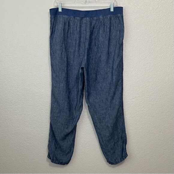J. Jill 100% Linen Blue Chambray Pull On Ankle Pants - Picture 8 of 12
